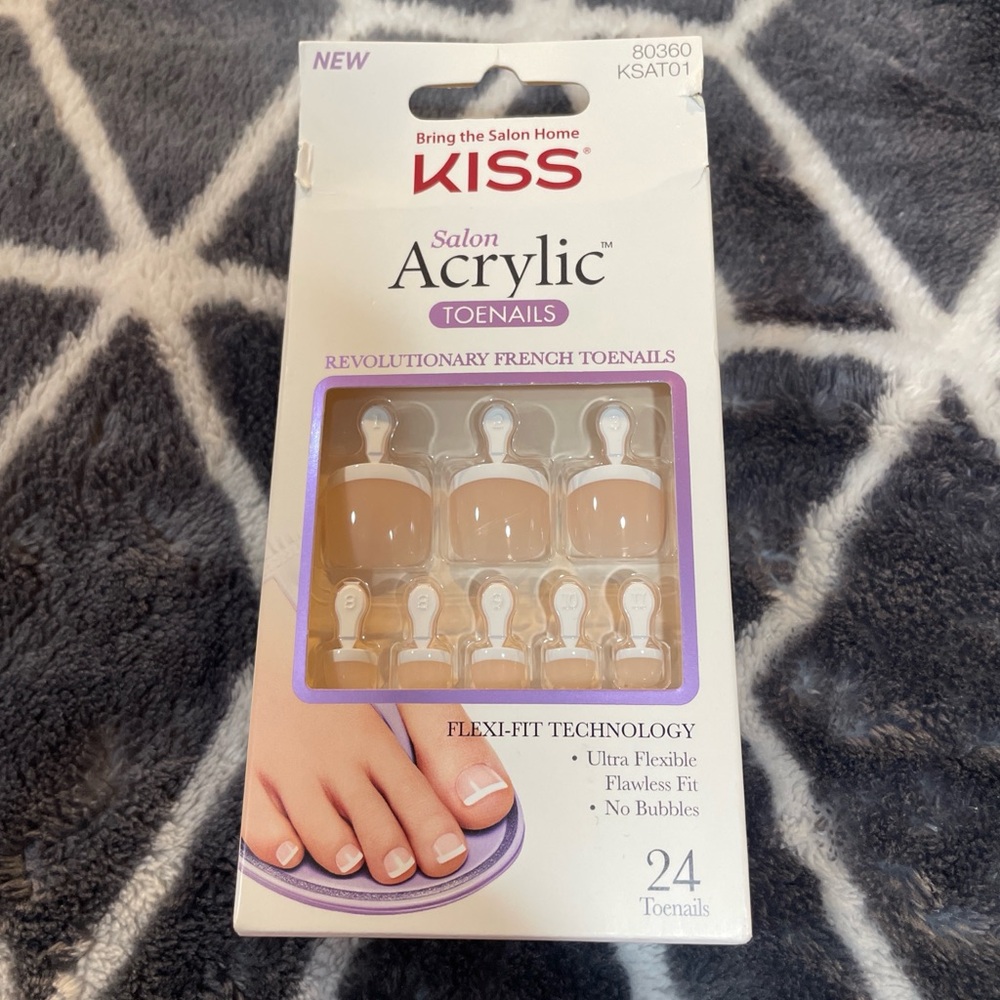 Kiss Nude and White French Tip Acrylic Press On Toenail Set Bridal Minimalist